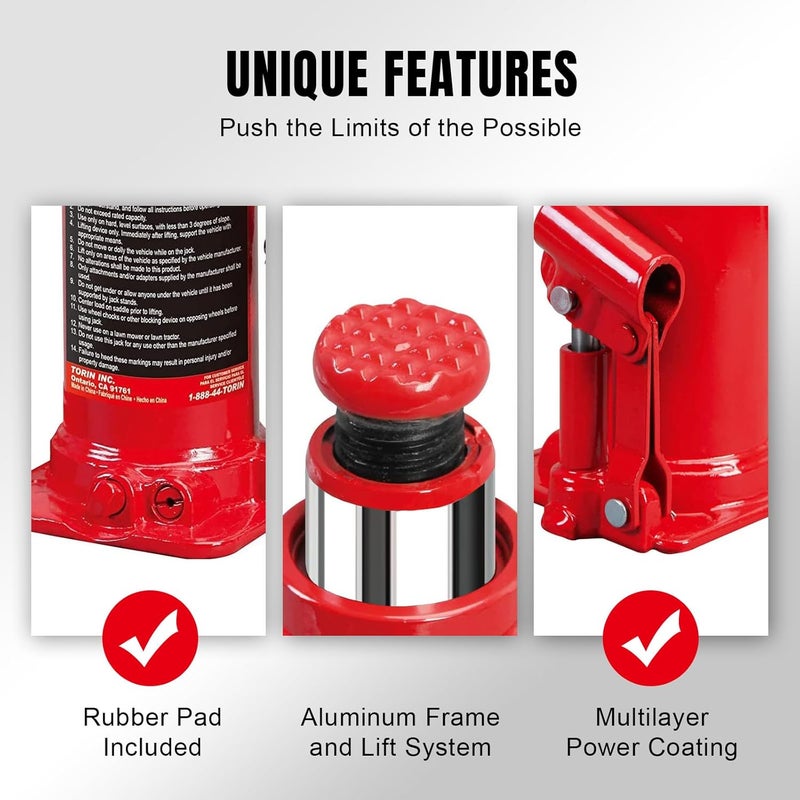 BIG RED T90403B-1 Torin Hydraulic Welded Bottle Jack, 4 Ton (8,000 lb) Capacity, Red - Image 3